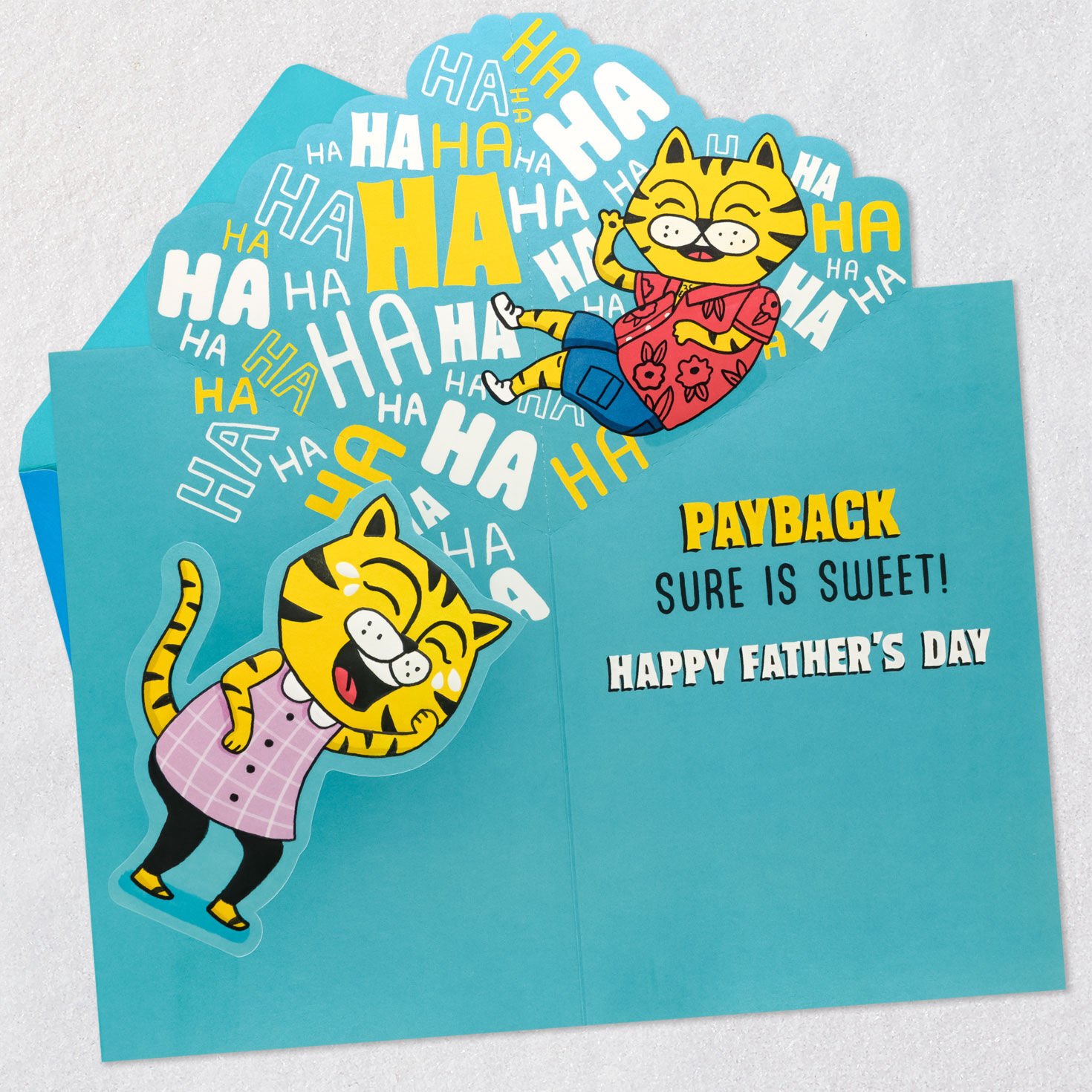 Laughing Cats Funny Father's Day Card Open card with envelope image number 2