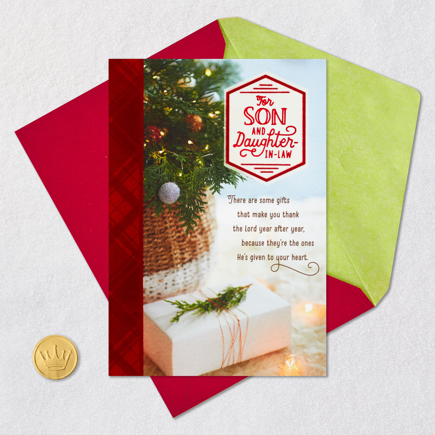 Simple Gift Faith Christmas Card for Son and Wife Card Front with Envelope and Gold Seal image number 6
