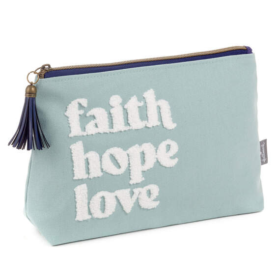 Faith, Hope, Love Blue Canvas Pouch, , large image number 1