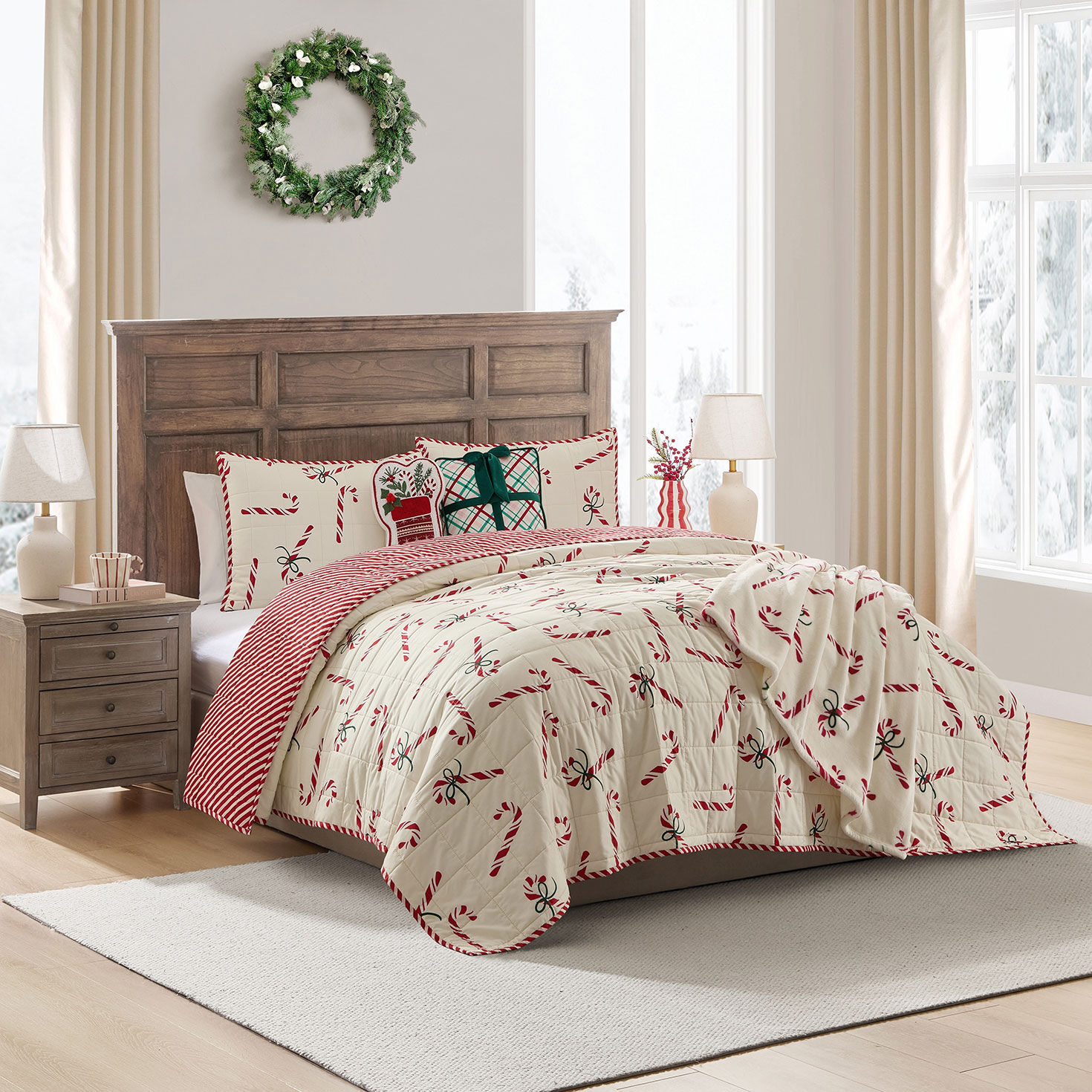 Hallmark Candycanes Plush Throw - 50x70 in use image number 5