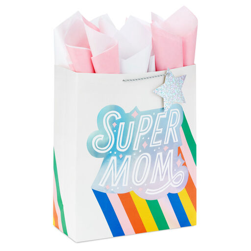 15.5" Super Mom Extra-Large Gift Bag With Tissue Paper, 