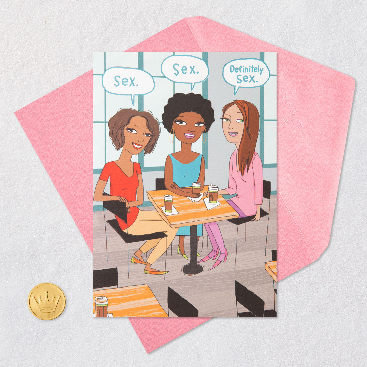 Cake or Sex Cartoon Funny Birthday Card for Her Card Front with Envelope and Gold Seal image number 5