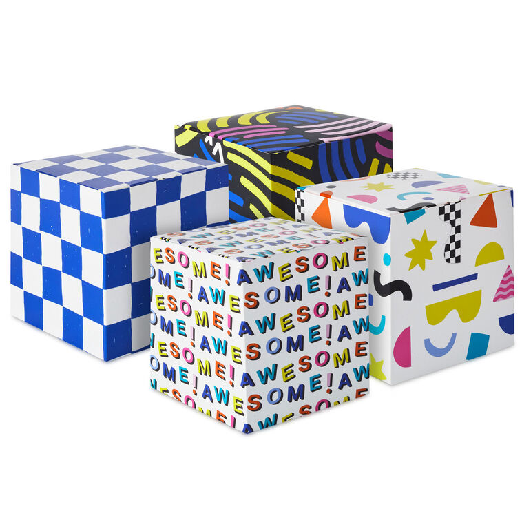 4" Modern Neon Patterns Assorted Treat Boxes With Lids, Pack of 4