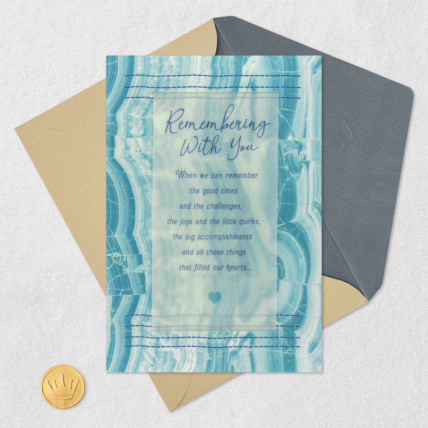 Blue Marble and Heart Sympathy Card Card Front with Envelope and Gold Seal image number 5