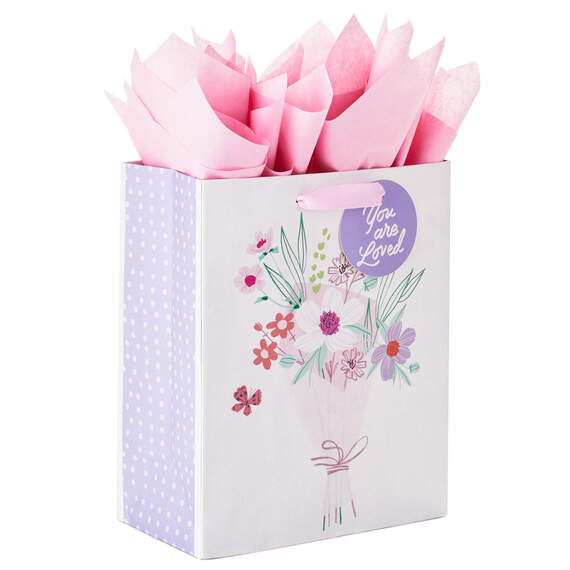9.6" Fresh Flower Bouquet Medium Gift Bag With Tissue Paper