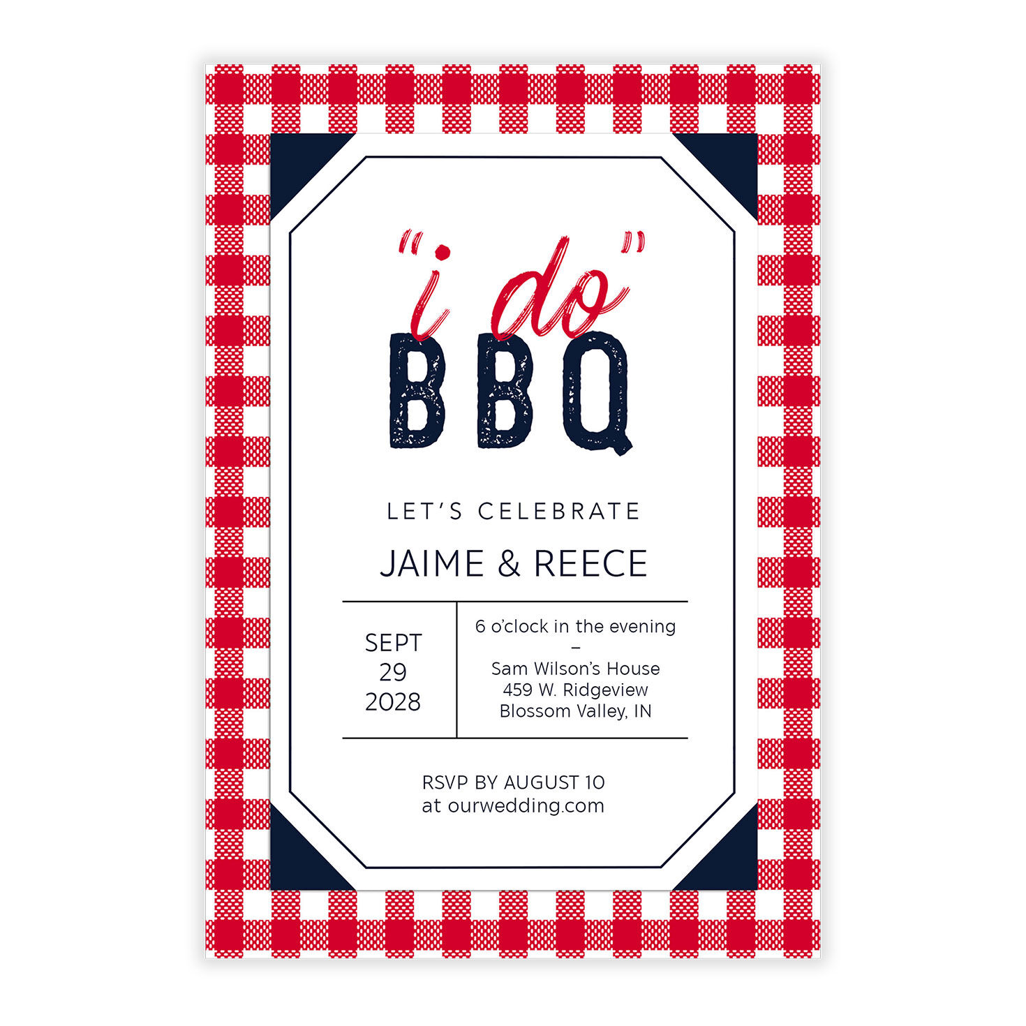 Red & White Checked BBQ Wedding Event Invitation  image number 5