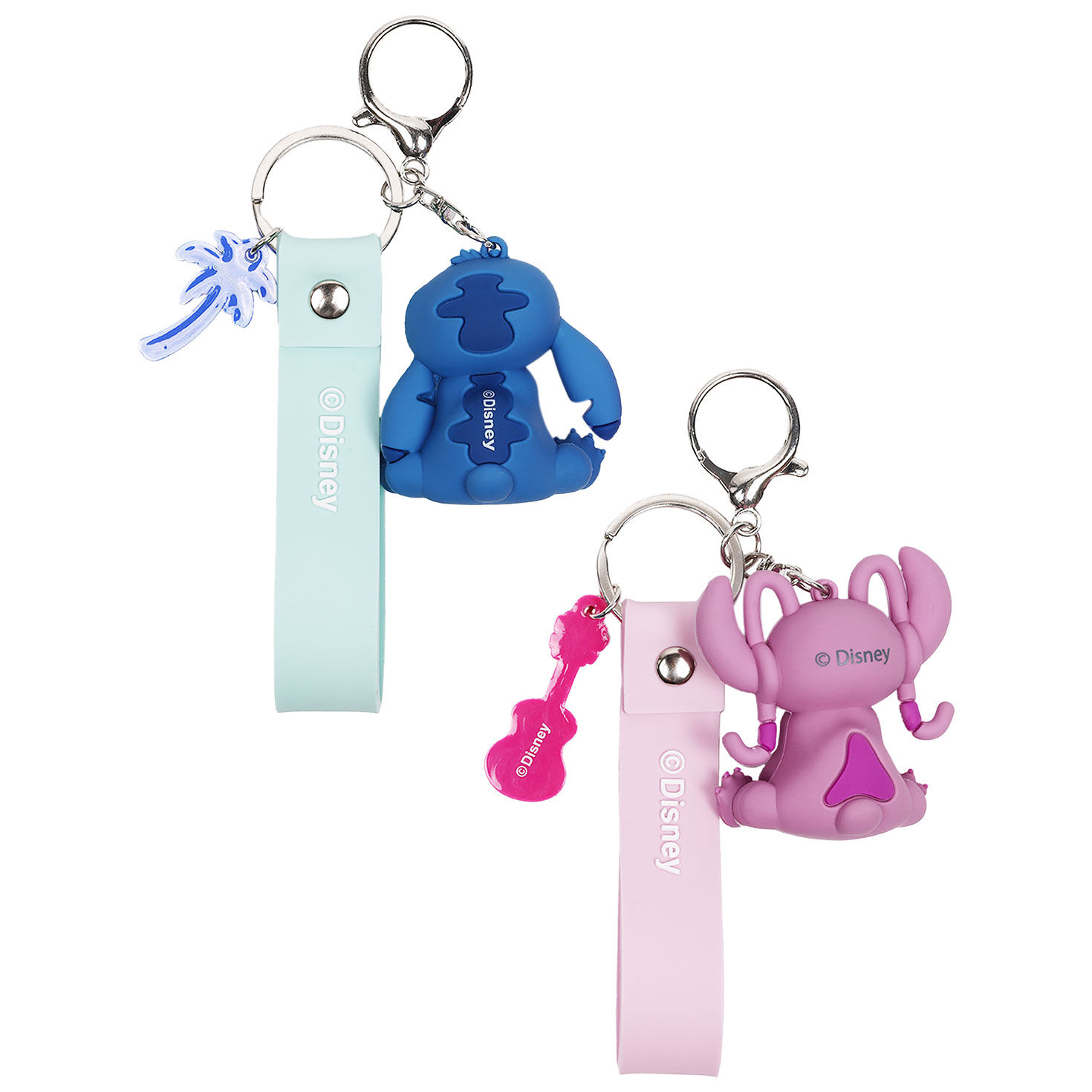 Set of Stitch and Angel Pink and Blue Keychains Back image number 2