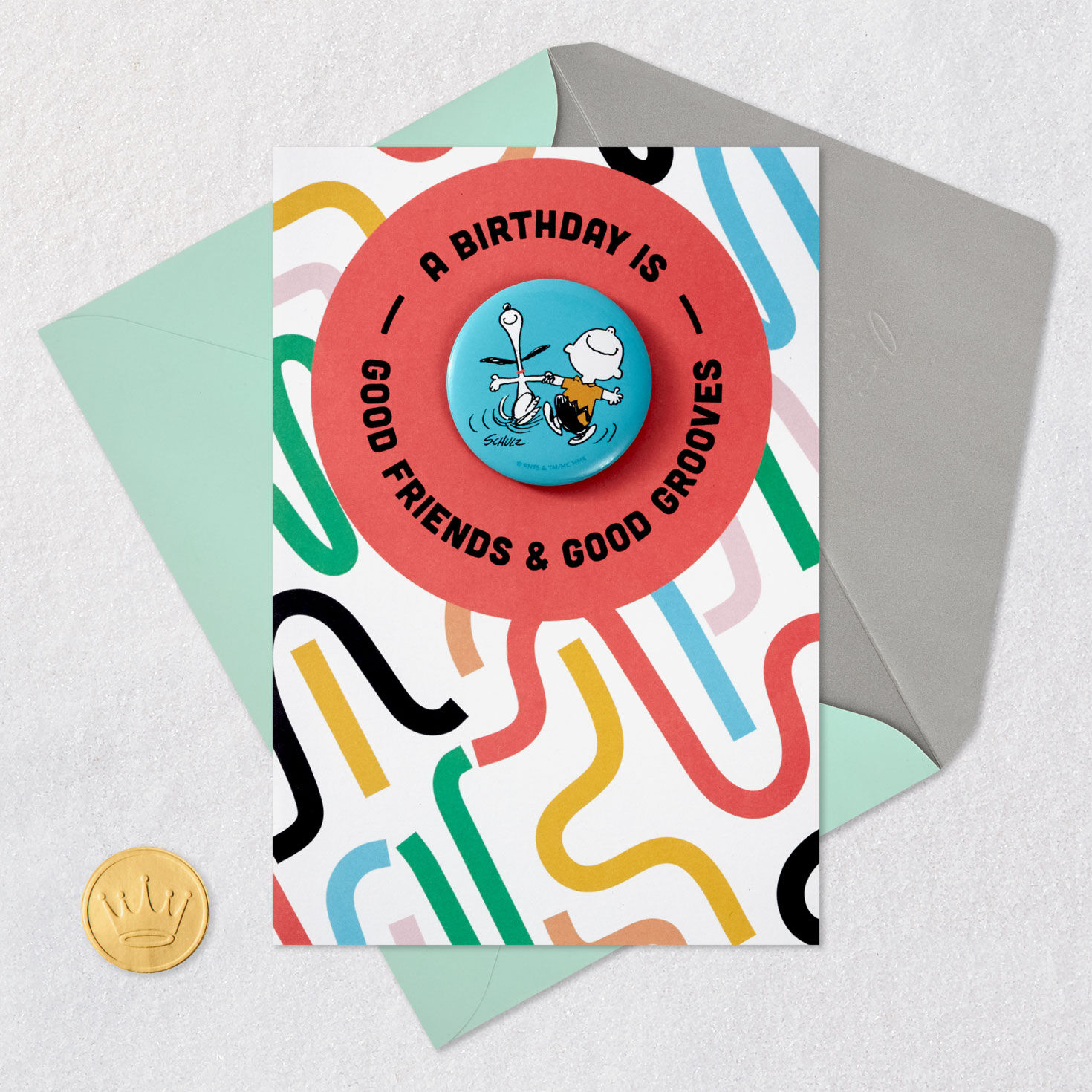 Happy Dance Charlie Brown and Snoopy Birthday Card Card Front with Envelope and Gold Seal image number 6