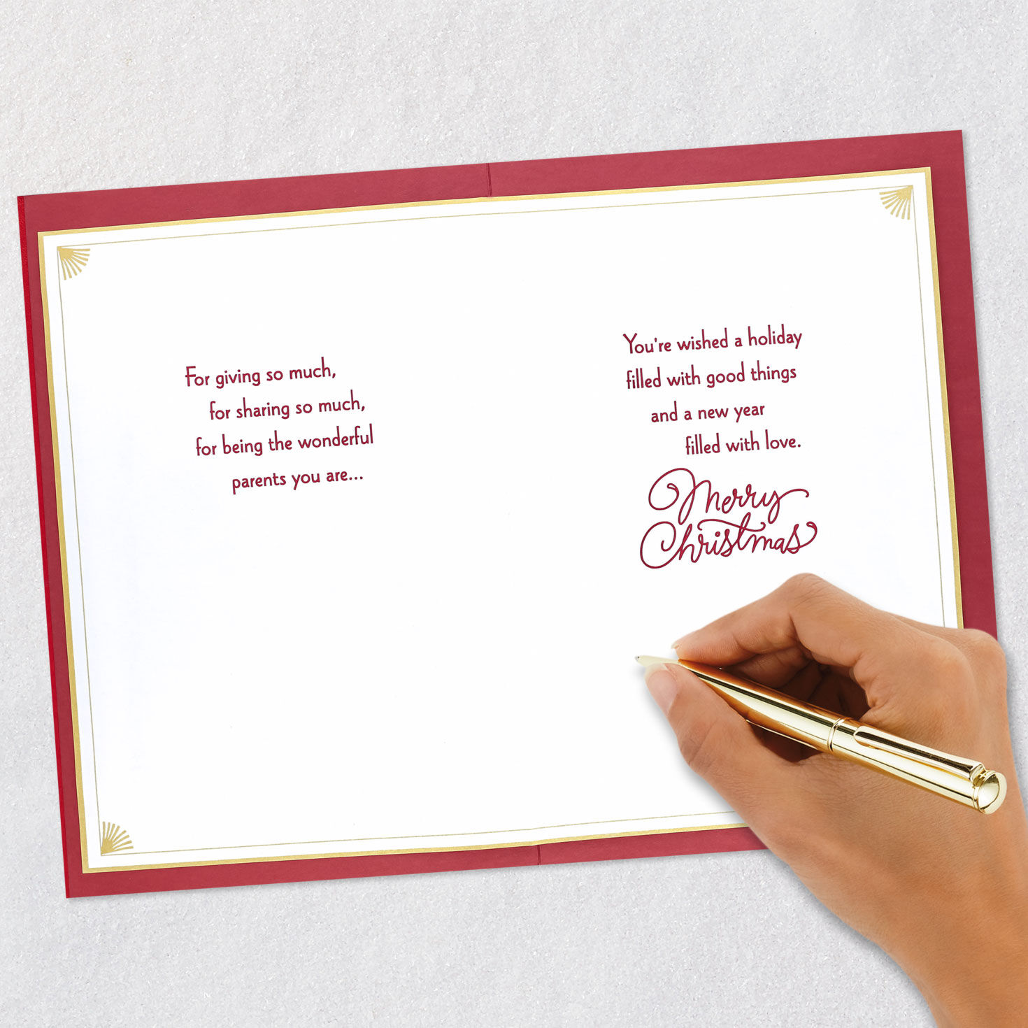 Gold Pines on Red Christmas Card for Mom and Dad Signing card image number 7