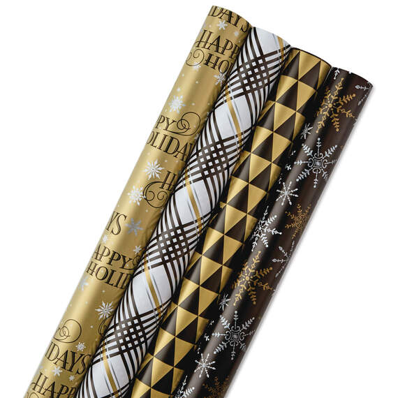 Black and Gold 4-Pack Reversible Holiday Wrapping Paper Assortment, 150 sq. ft., , large image number 1