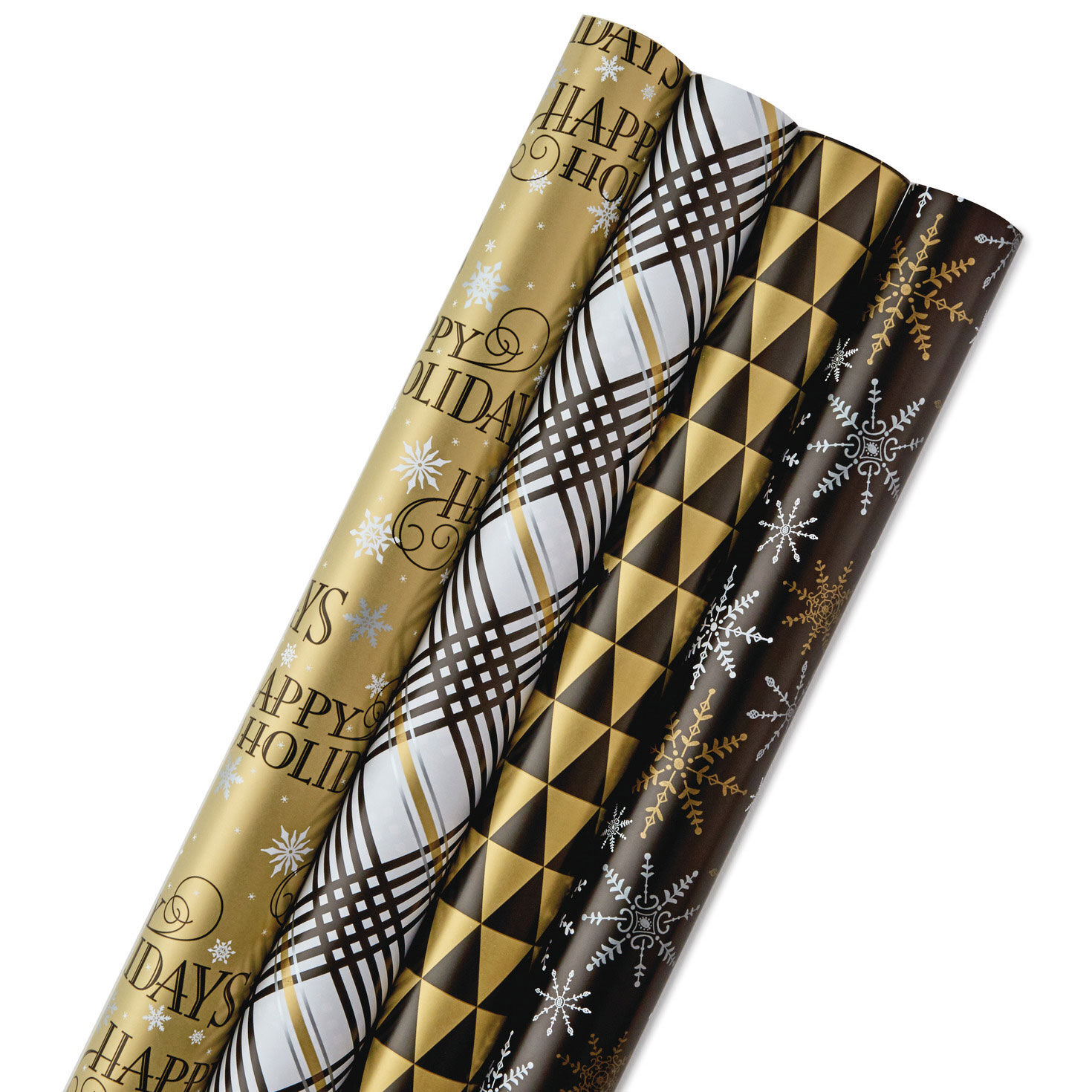 Black and Gold 4-Pack Reversible Holiday Wrapping Paper Assortment