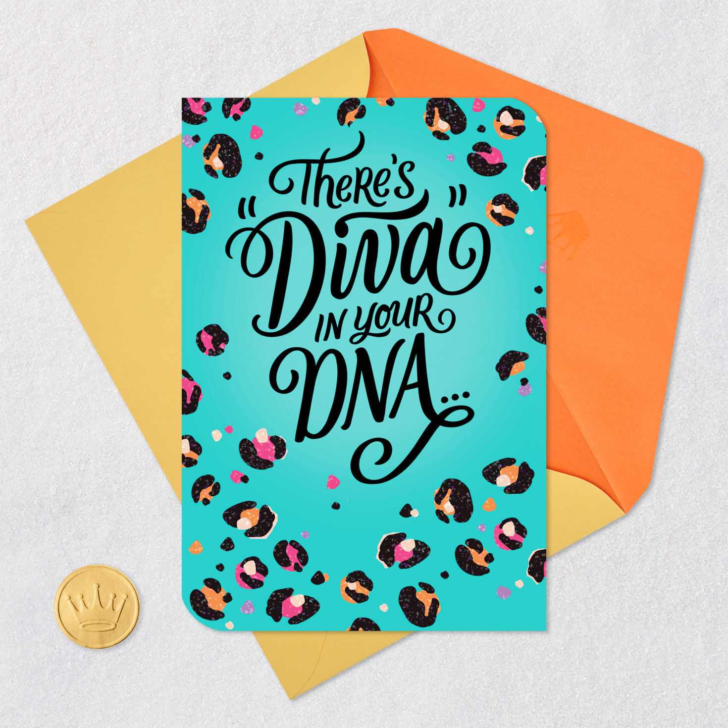 Blue With Leopard Spots Diva Birthday Card Card Front with Envelope and Gold Seal image number 6