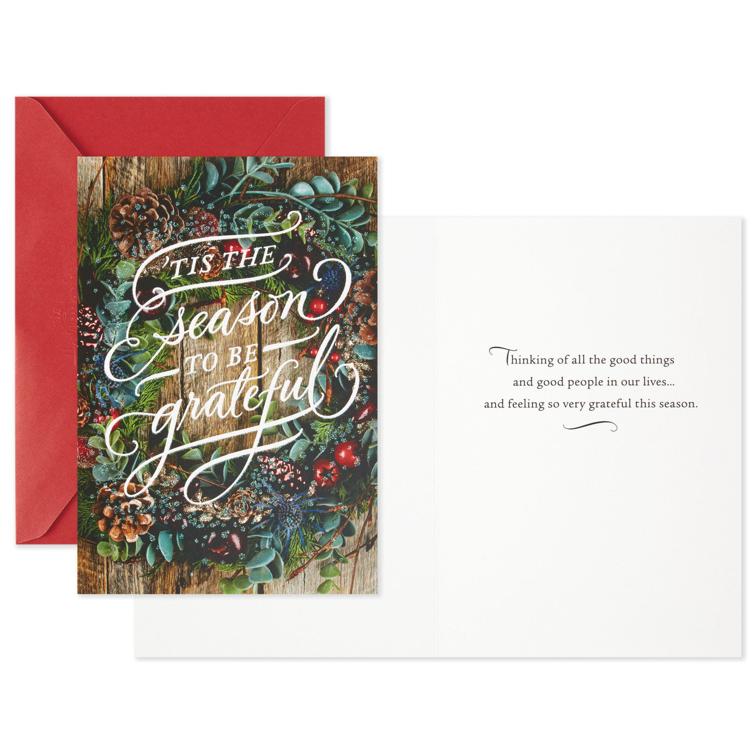 Wreath on Door Boxed Christmas Card Pack Card Front with Sentiment image number 3