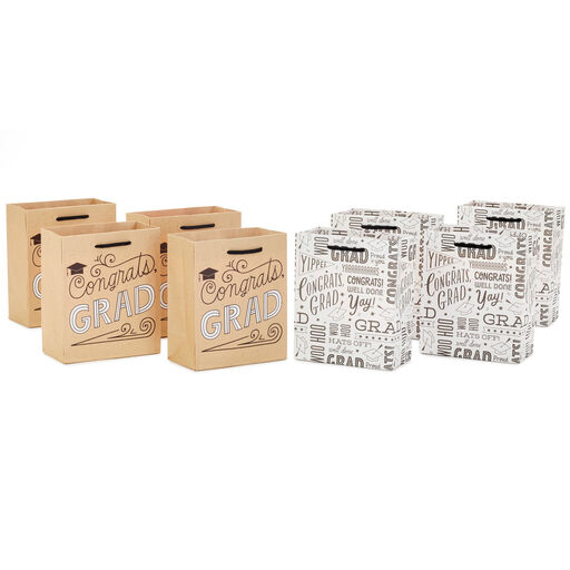 6.5" Cheers 8-Pack Small Graduation Gift Bags, 