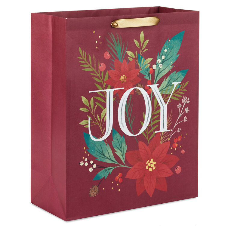 15.5" Joy on Poinsettias Extra-Large Christmas Gift Bag