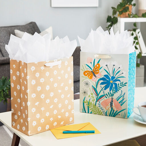 13" Floral and Butterfly Large Gift Bag, 