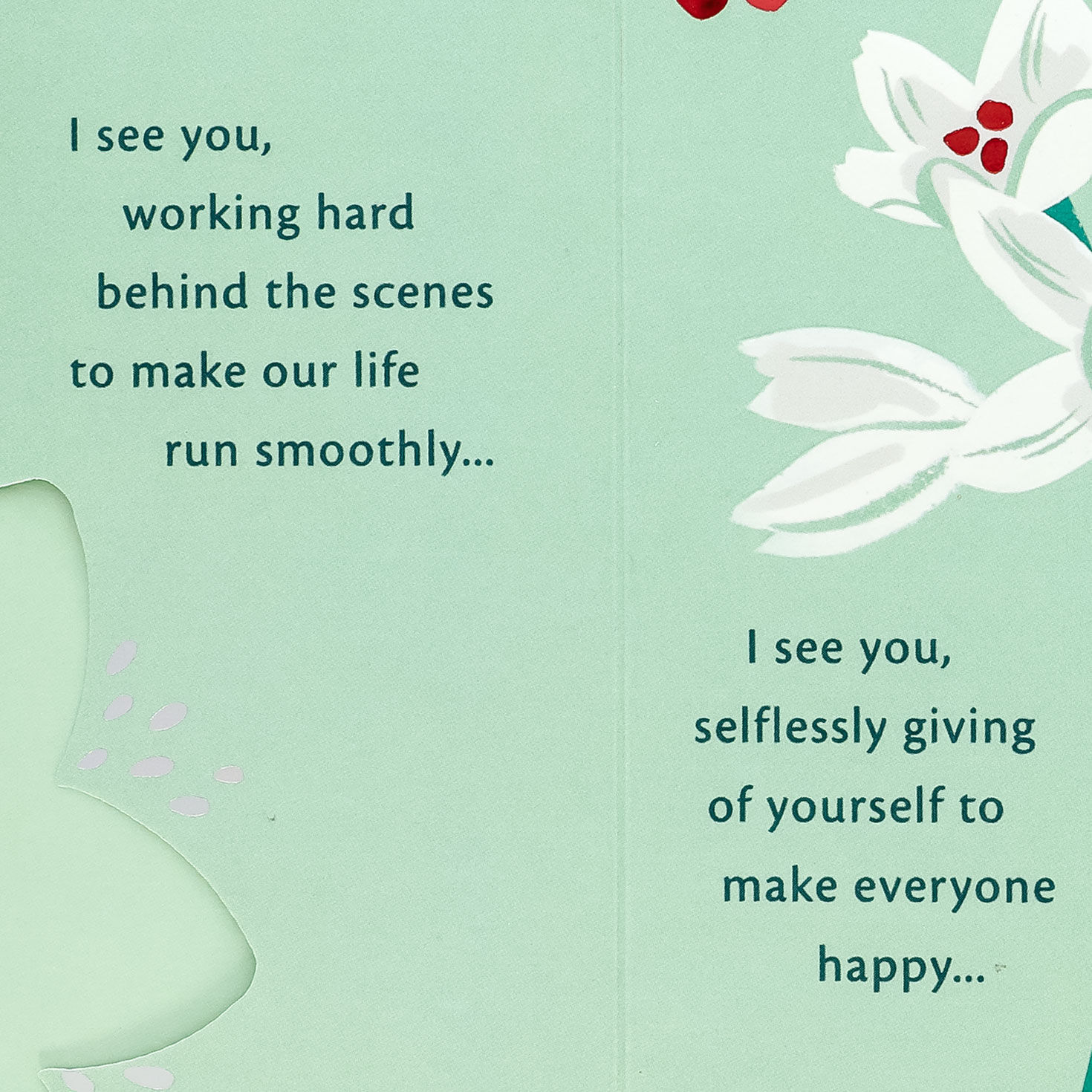 Red and White Flowers Christmas Card for Wife Sentiment image number 2