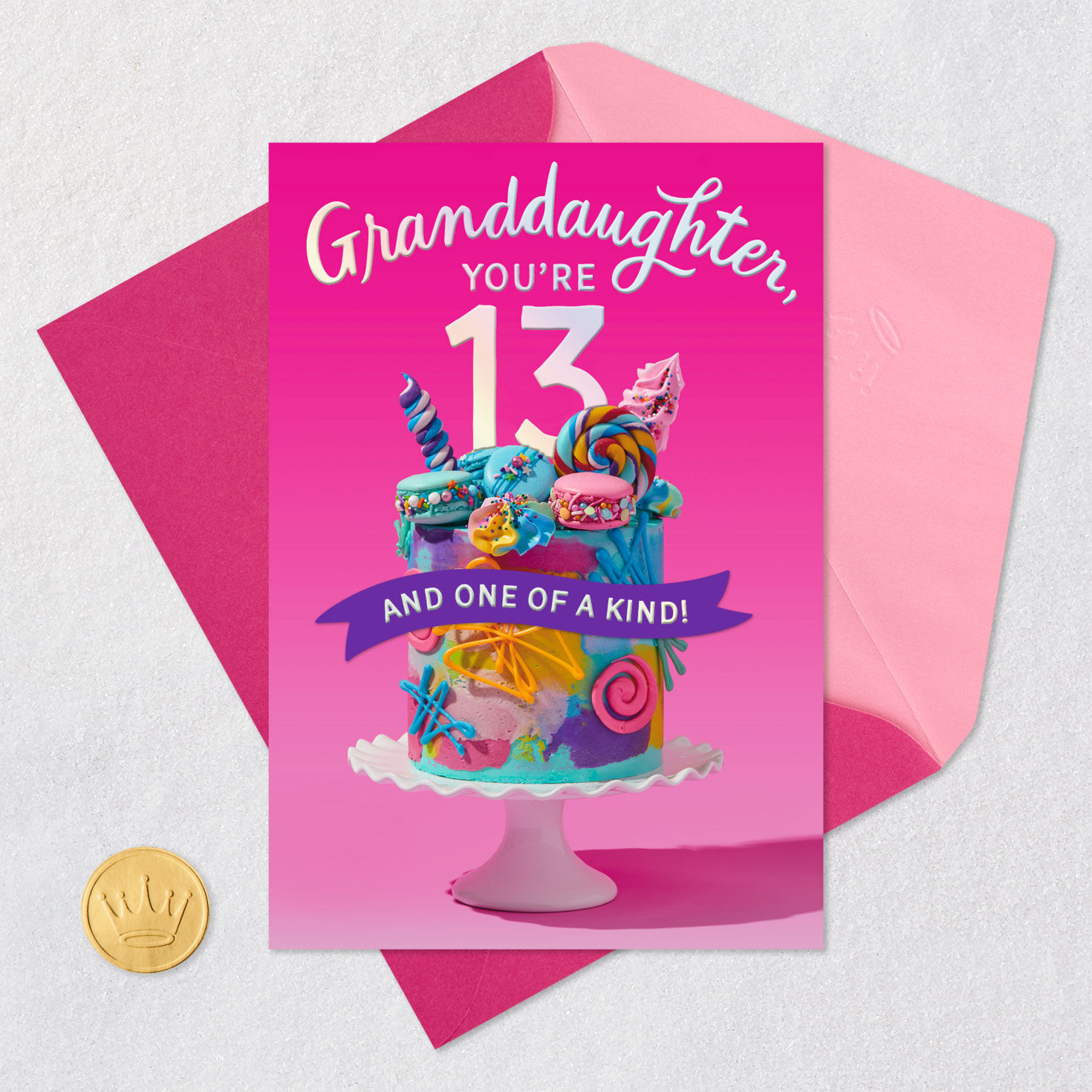 Colorful Cake 13th Birthday Card for Granddaughter Card Front with Envelope and Gold Seal image number 5