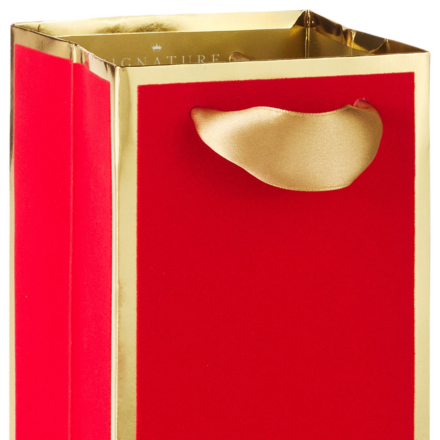 Red and Gold Holiday Bottle Gift Bag Handle Detail image number 4
