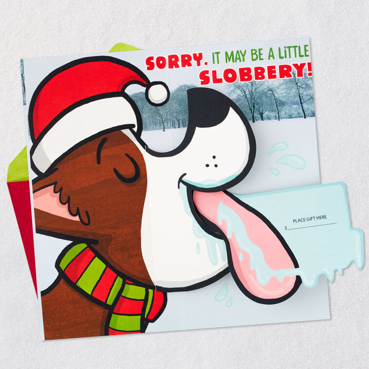 Dog's Tongue Pop-Up Money Holder Christmas Card Open card with envelope image number 2