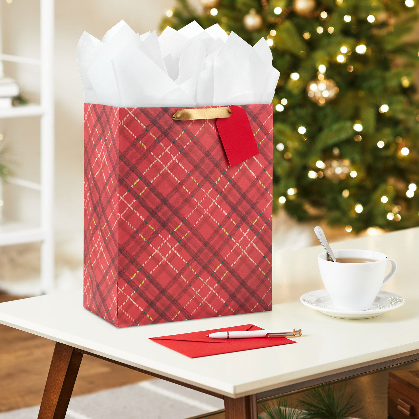 13 Dark Red Plaid Large Holiday Gift Bag Gift Bags Hallmark