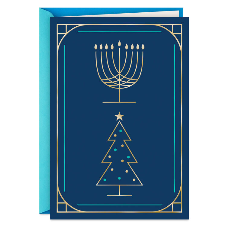 Hanukkah Menorah and Christmas Tree Holiday Card Card Front image number 1