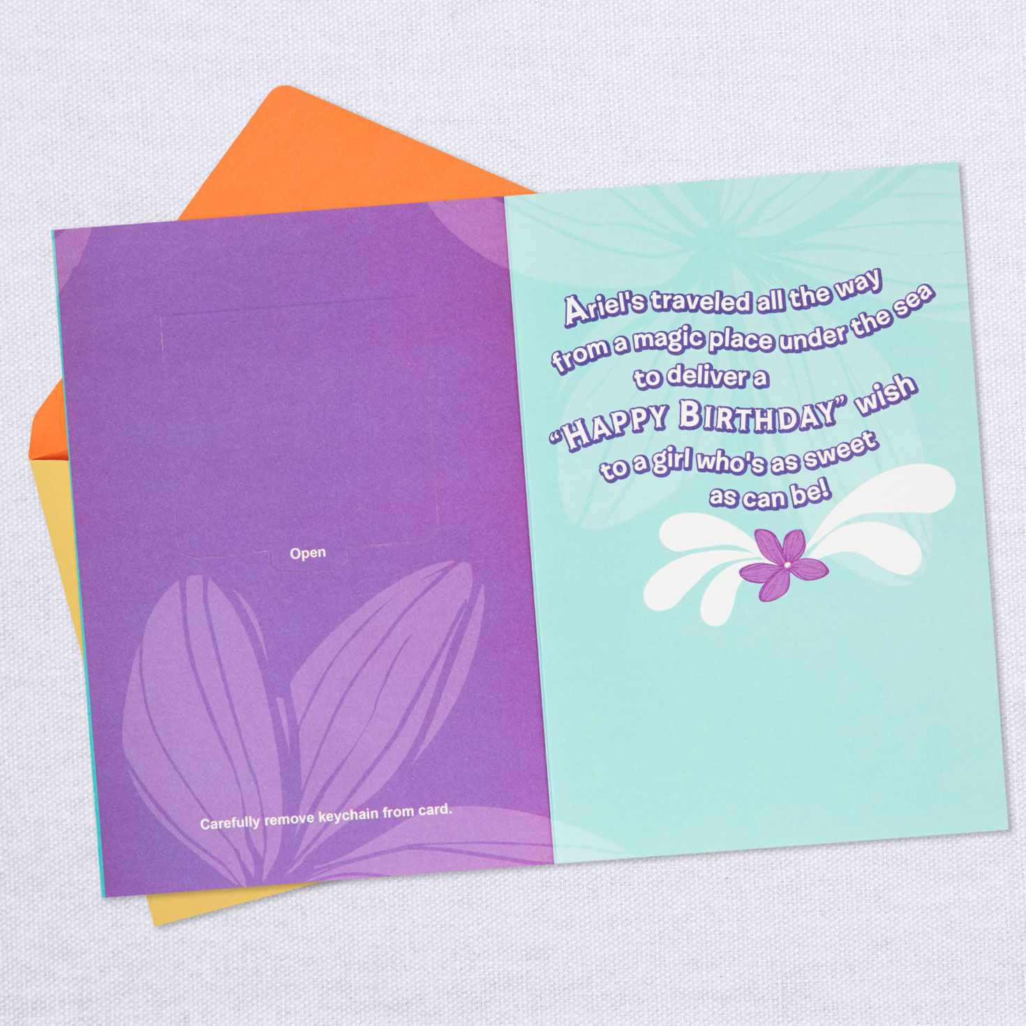 Little Mermaid Ariel Girl Birthday Card & Keychain Open card with envelope image number 3