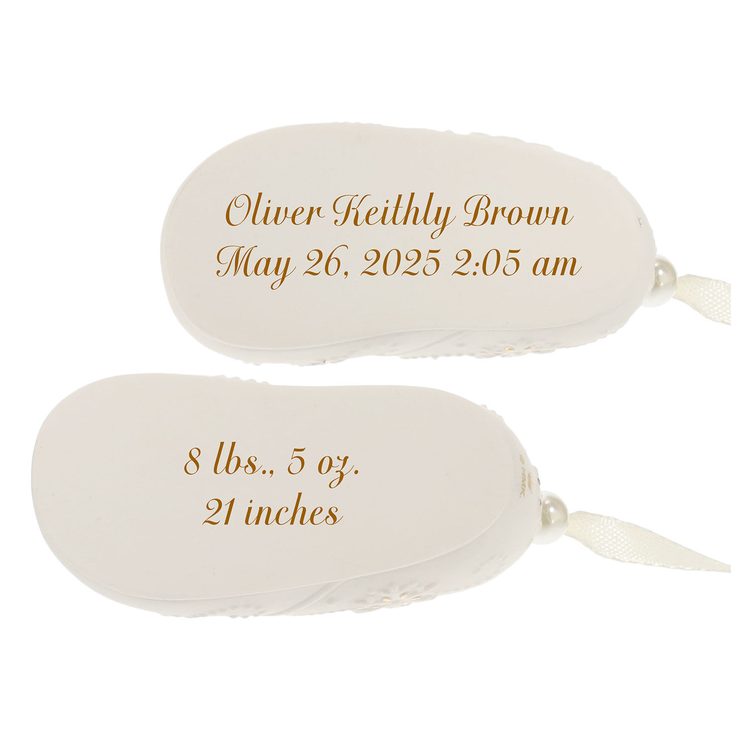 Baby&rsquo;s First Christmas Booties Porcelain Personalized Ornament, Custom Text  image number 6