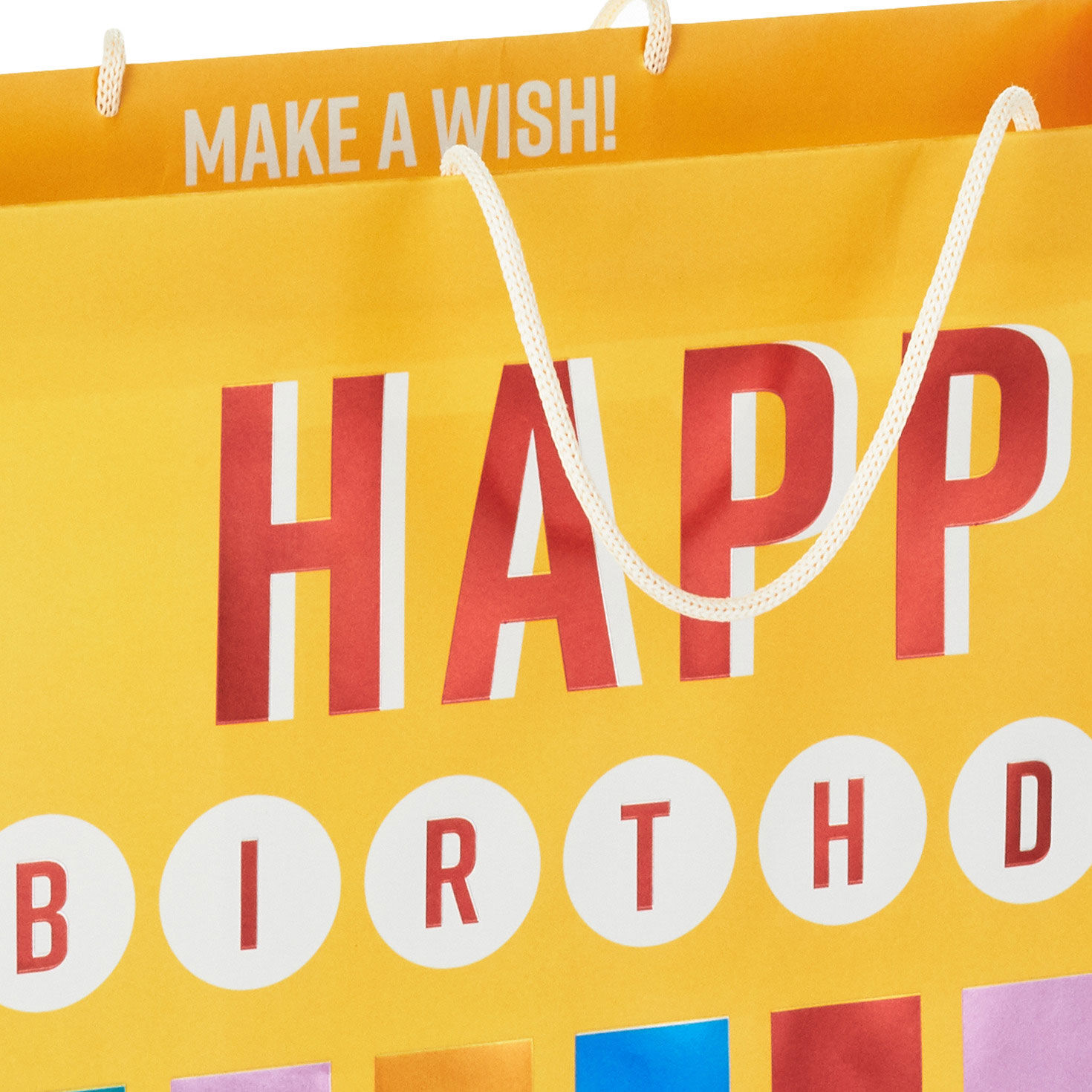 Candles on Yellow Extra-Large Birthday Gift Bag Handle Detail image number 4