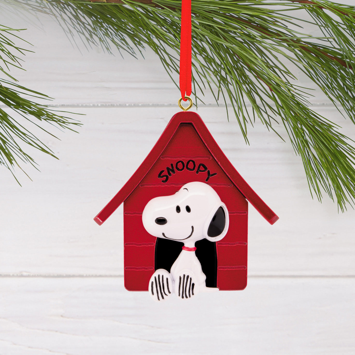 Snoopy With Doghouse Christmas Ornament hanging on tree image number 2