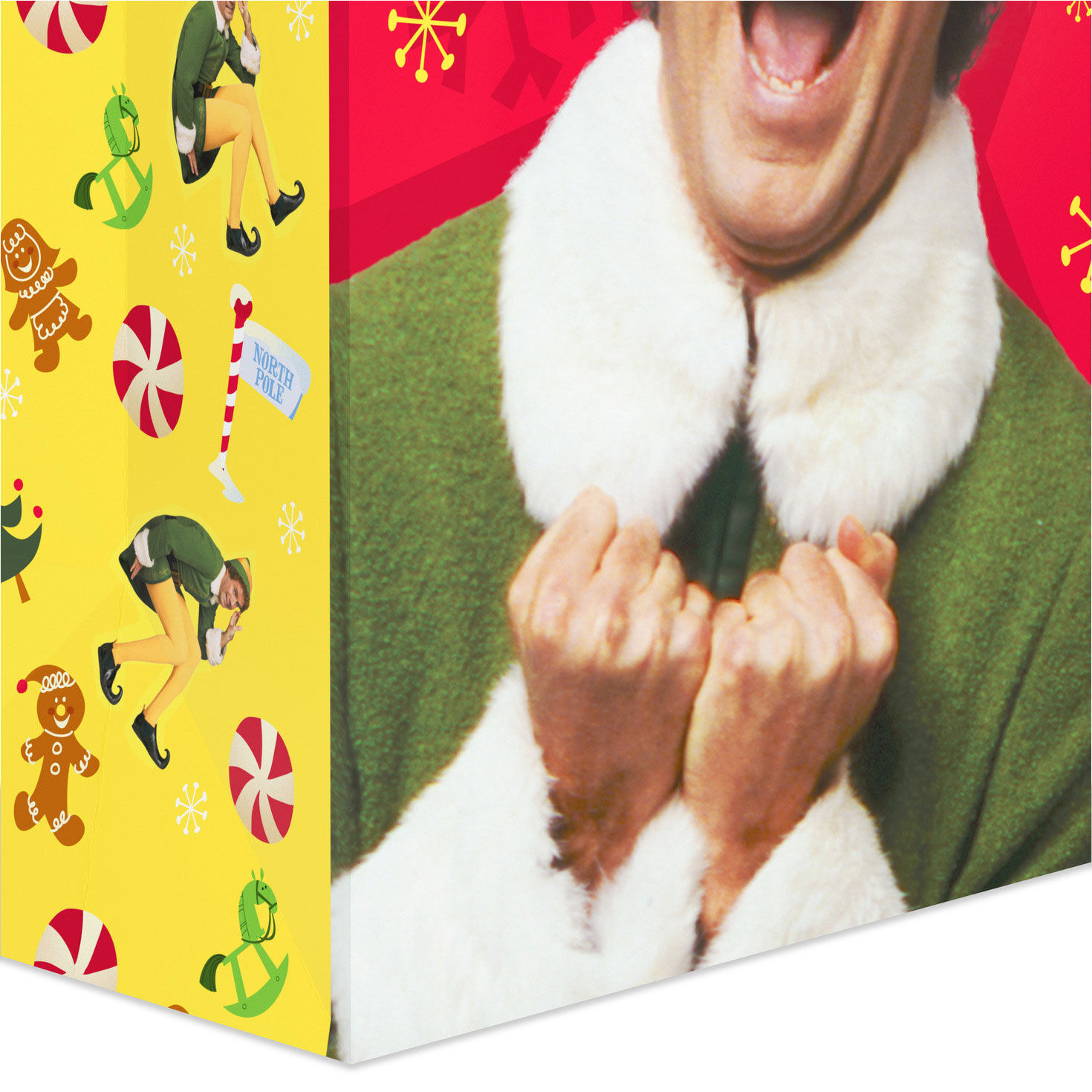 Buddy the Elf on Red Large Christmas Gift Bag Base/Side Detail image number 5