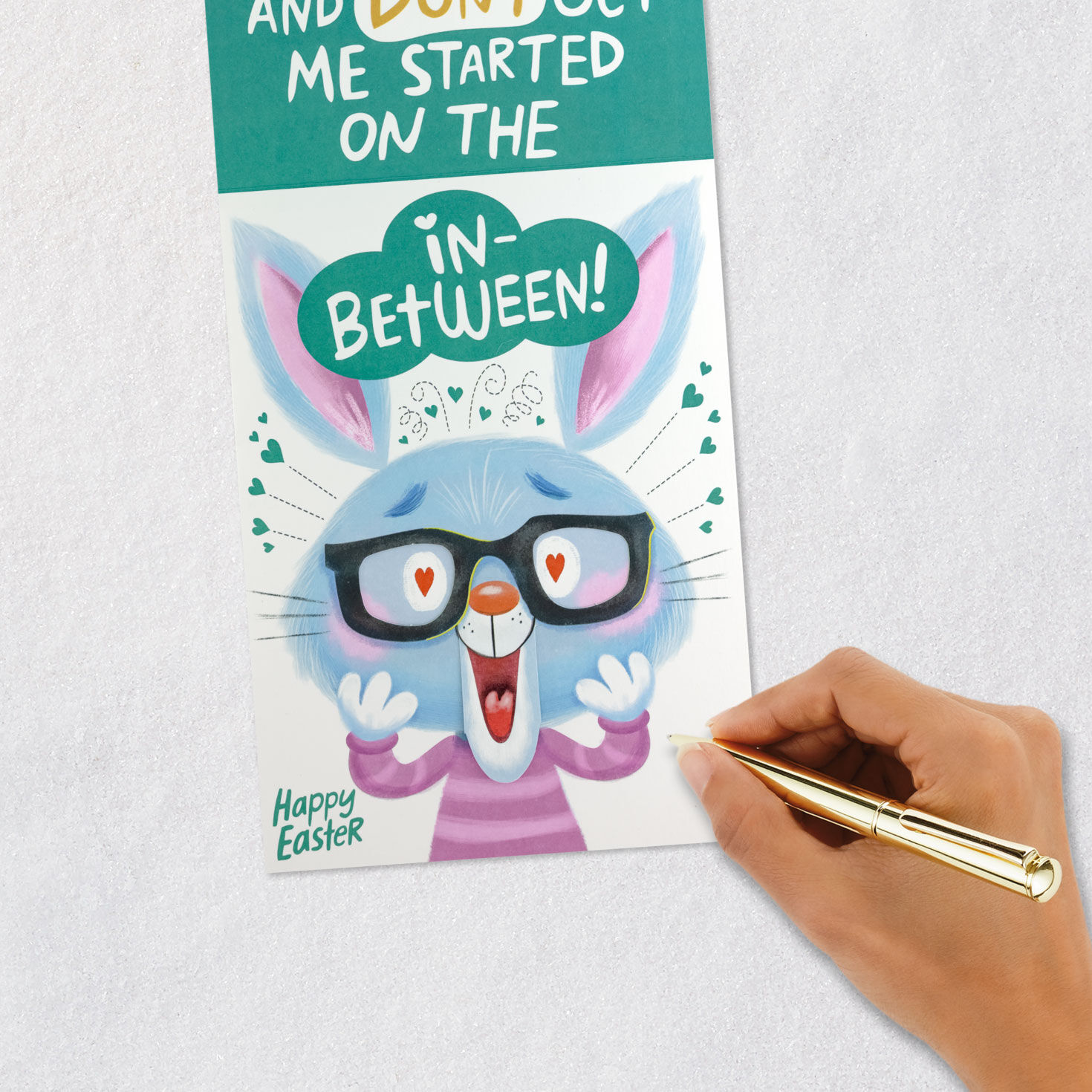 Bunny with Glasses and Flowers Romantic Easter Card signing card image number 7