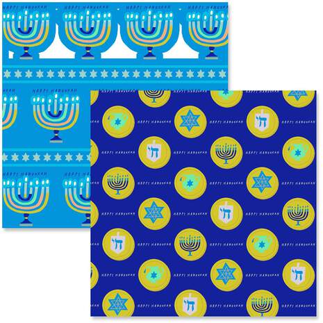 Menorah/Hanukkah Icons 2-Pack Wrapping Paper, , large