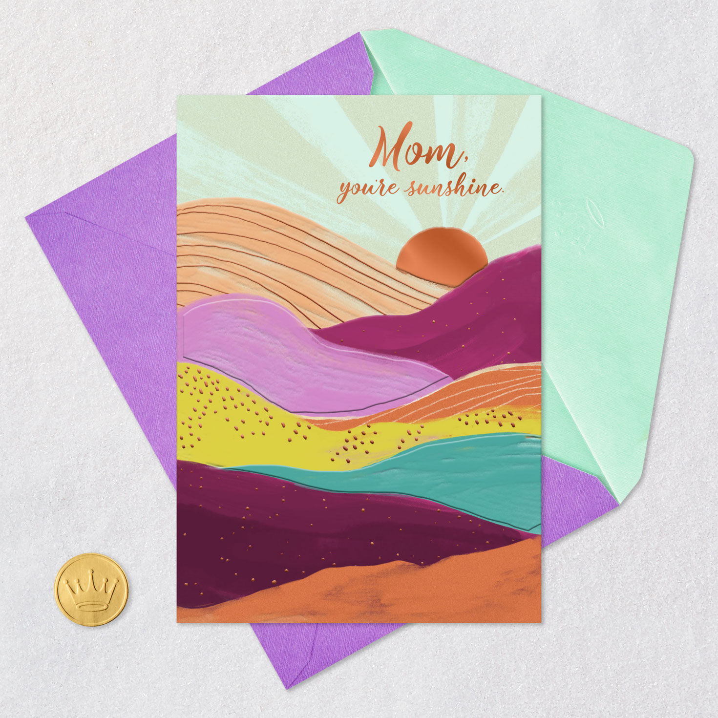 Vibrant Sunset Landscape Mom Mother's Day Card Card Front with Envelope and Gold Seal image number 5