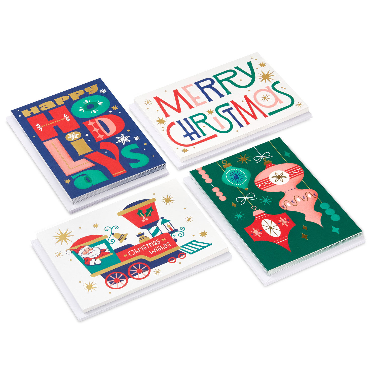 Retro Festivity Assorted Christmas Cards, Box of 40