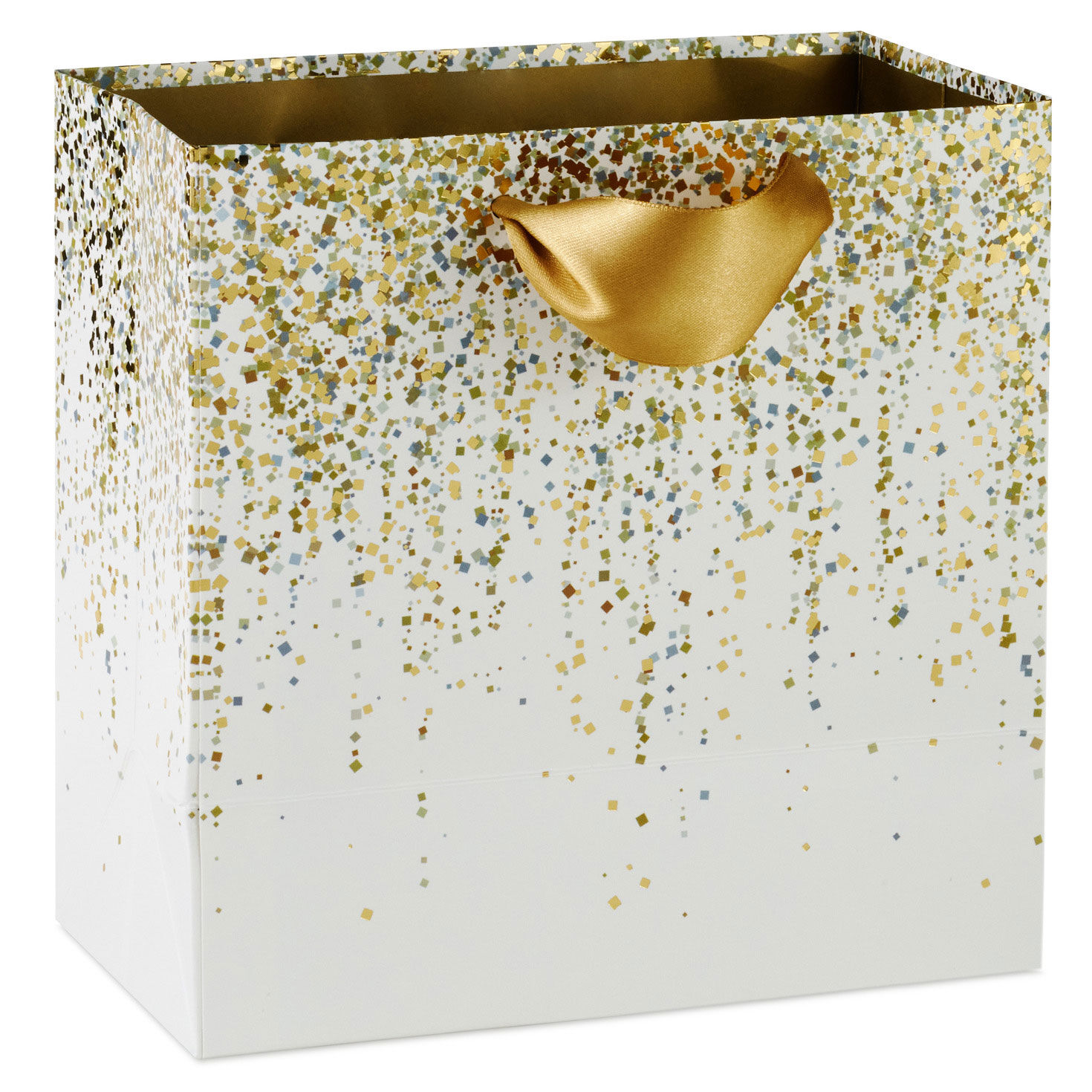 Gold Confetti Designs on White Medium Gift Bag Back image number 6