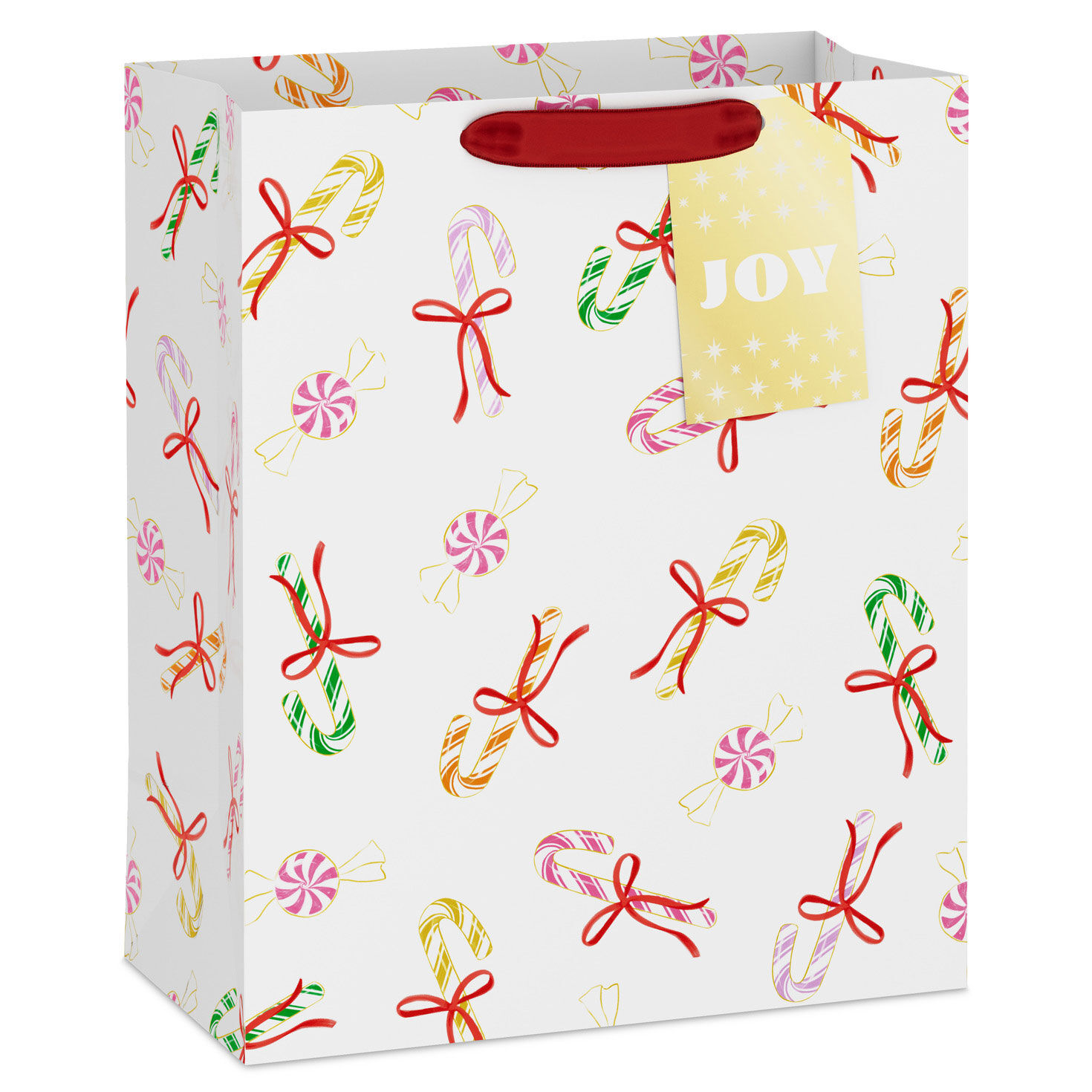 13" Colorful Candy Canes on White Large Christmas Gift Bag