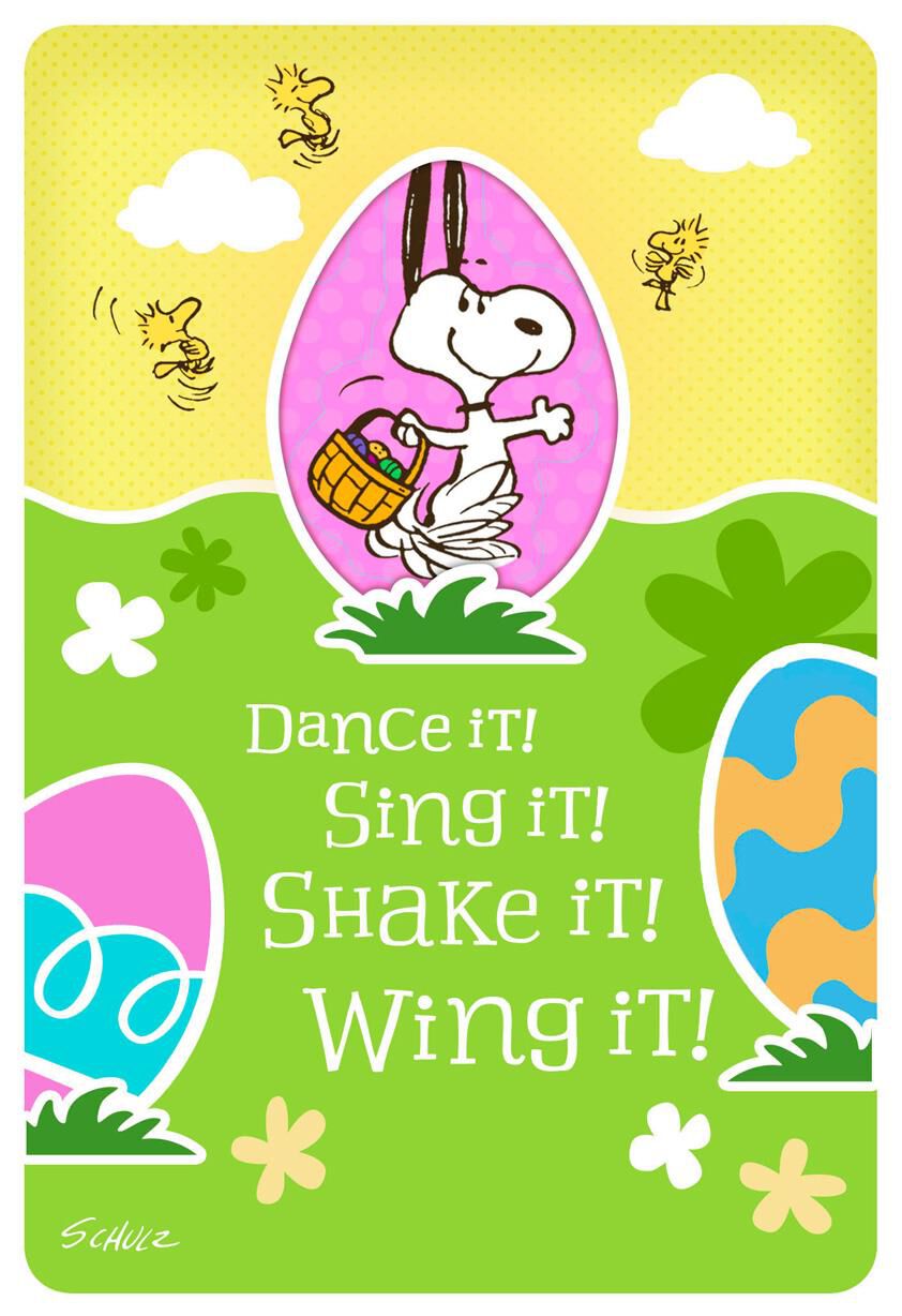 Peanuts® Dancing Snoopy and Woodstock Kid's Easter Card With Stickers