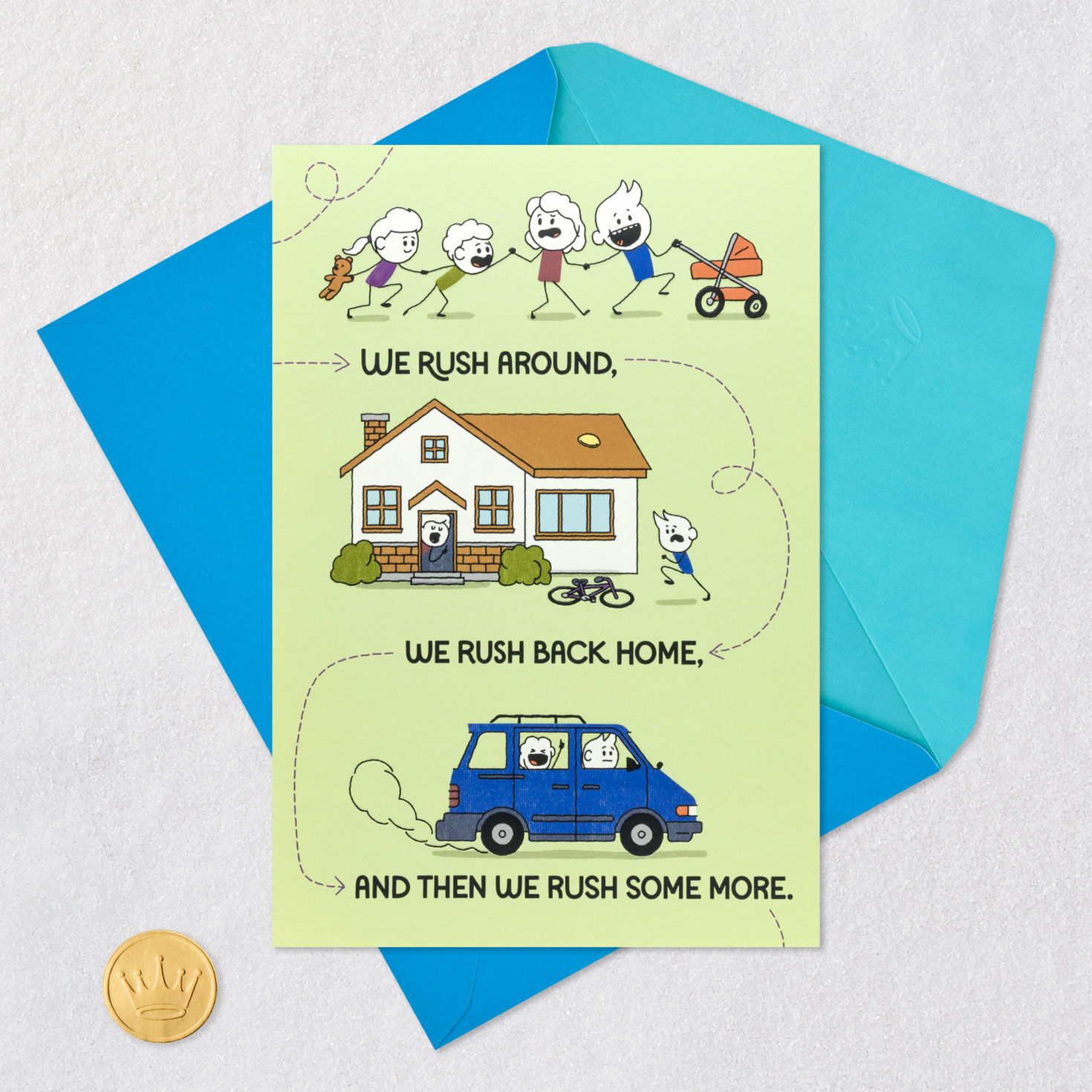 Cute Cartoon Family Father's Day Card Card Front with Envelope and Gold Seal image number 6