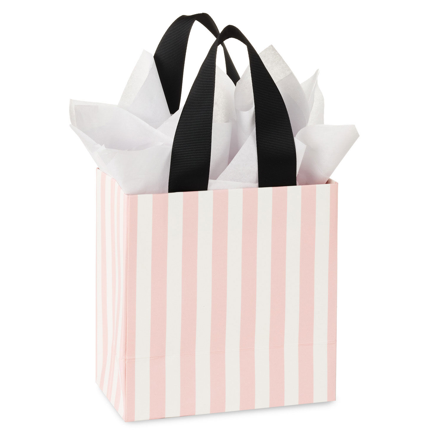 Pink Stripes With Black Bow Small Square Gift Bag Back image number 6