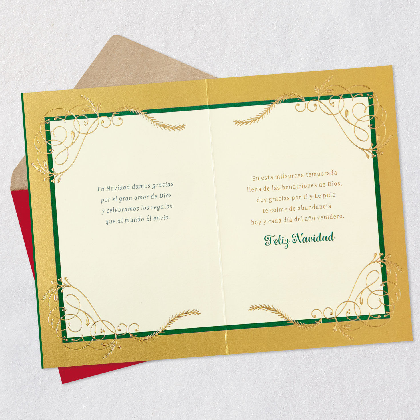Removable Angel Decoration Christmas Card in Spanish Open card with envelope image number 5