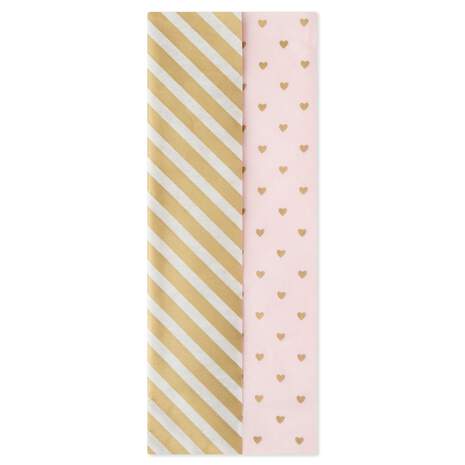 Gold Stripe and Gold Hearts on Pink 2-Pack Tissue Paper, 4 sheets, , large