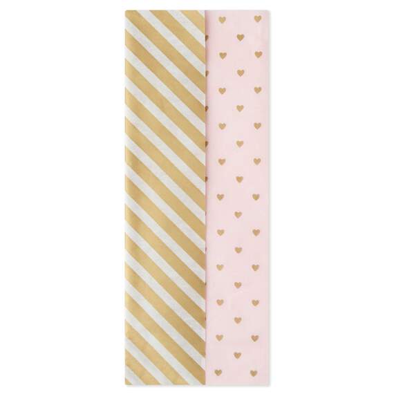 Gold Stripe and Gold Hearts on Pink 2-Pack Tissue Paper, 4 sheets