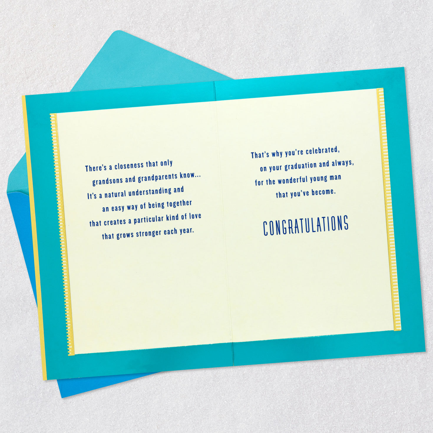 Teal Square and Books Graduation Card for Grandson Open card with envelope image number 4