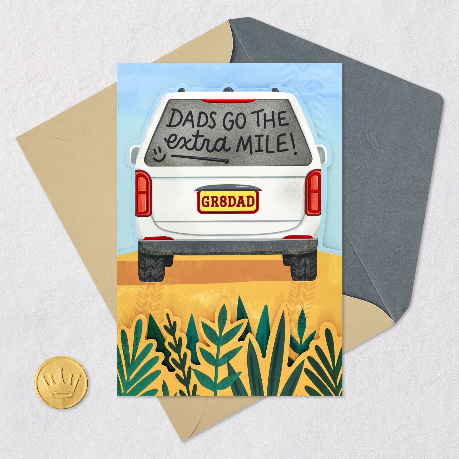 Dirty Minivan or SUV Father's Day Card Card Front with Envelope and Gold Seal image number 5
