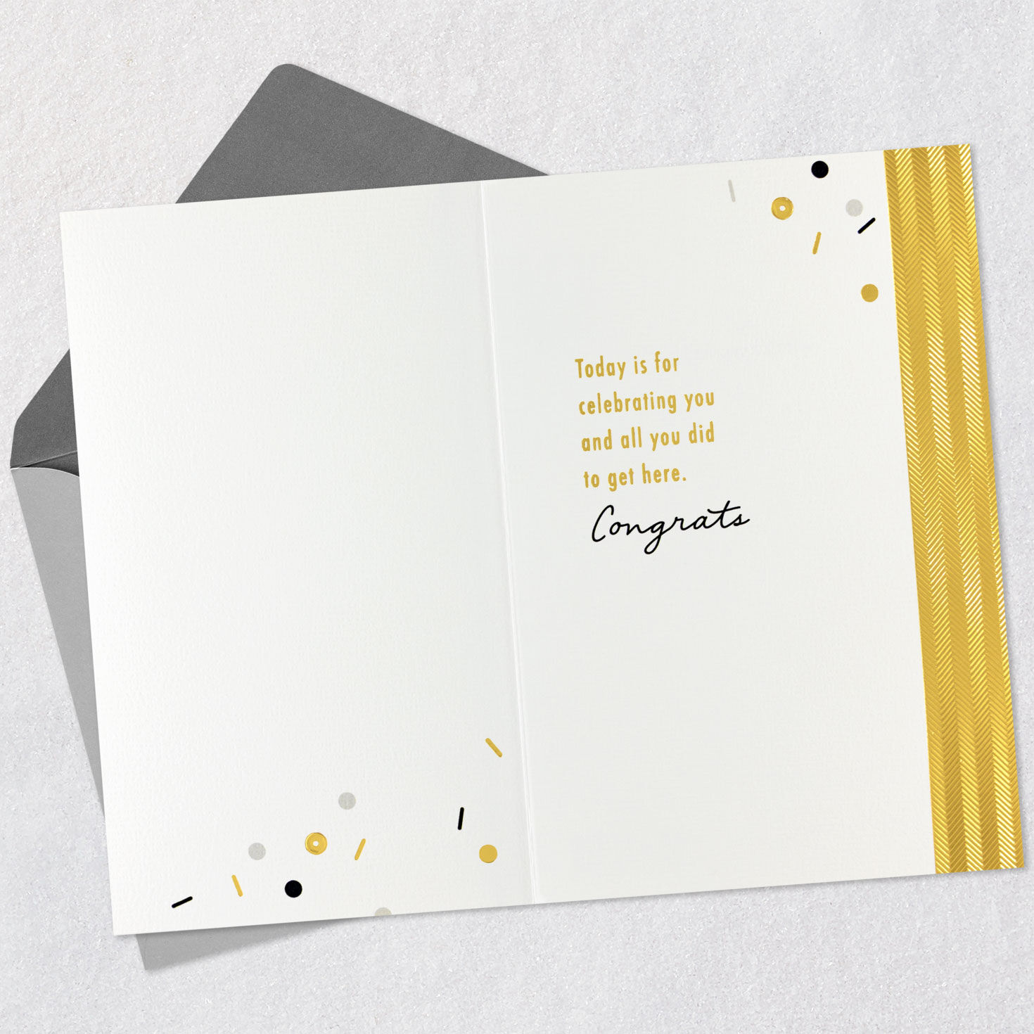 Mortarboard Caps and Sparkly Sequins Graduation Card Open card with envelope image number 3