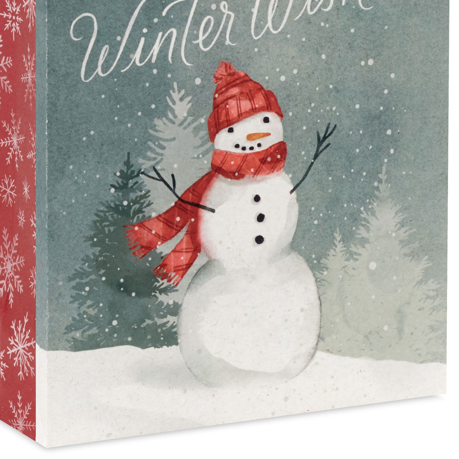 Winter Wishes Snowman Holiday Gift Card Bag upclose detail handle image number 4