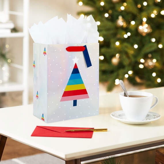 9.6" Rainbow Stripe Tree Medium Christmas Gift Bag, , large image number 2