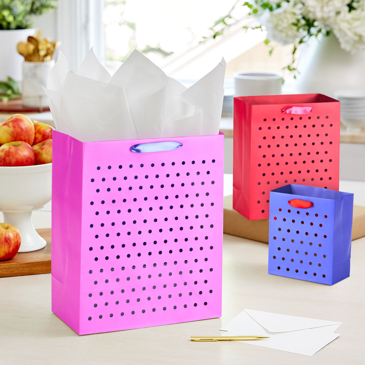 Dots on Blue, Red, Purple and Green Gift Bags in use image number 2