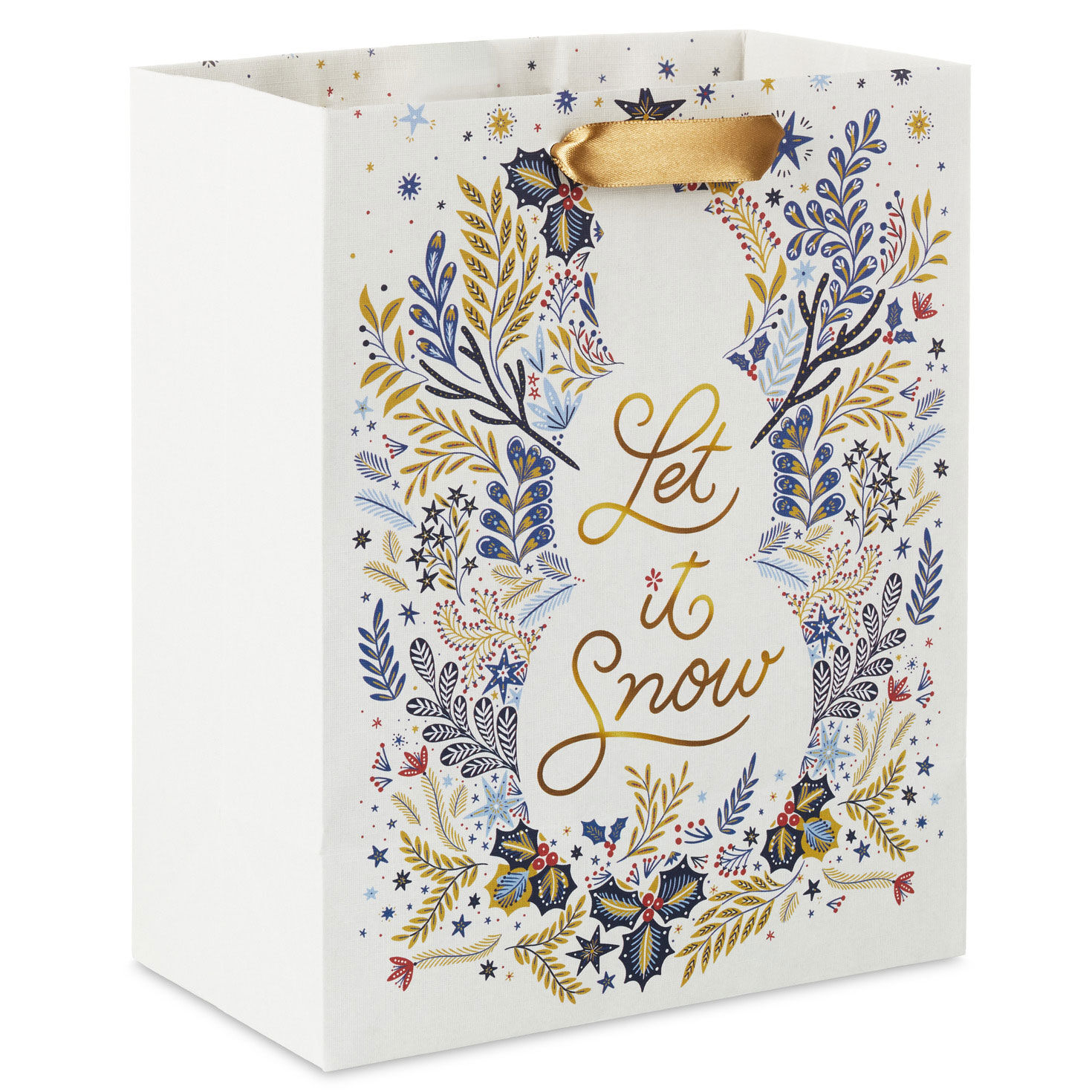 Snowman Silhouette on Holiday Toile Medium Gift Bag Back image number 6